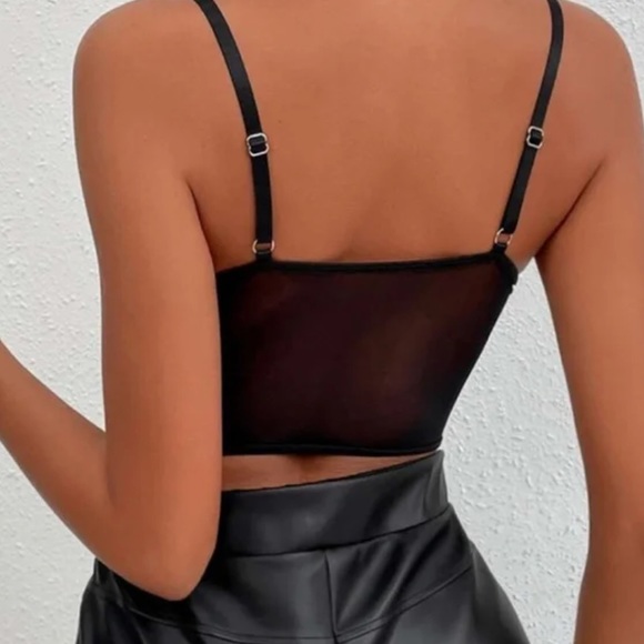 Boho black floral lace sheer corset style bralette crop - Picture 2 of 4